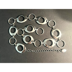 Nine West Metal Circle Chunky Link Chain Belt Silver Plated Y2K Hipster Boho 44"